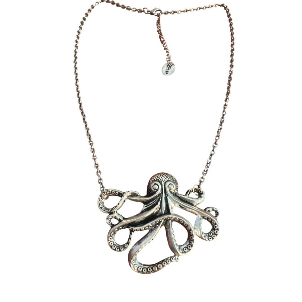 ZAD Silver Tone Octopus Necklace Tentacles Sea Life Nautical Cruise Adj 21"